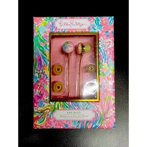 LILLY PULITZER Earbuds “Fan Sea Pants” volume control multicolor | NIB 48” cord